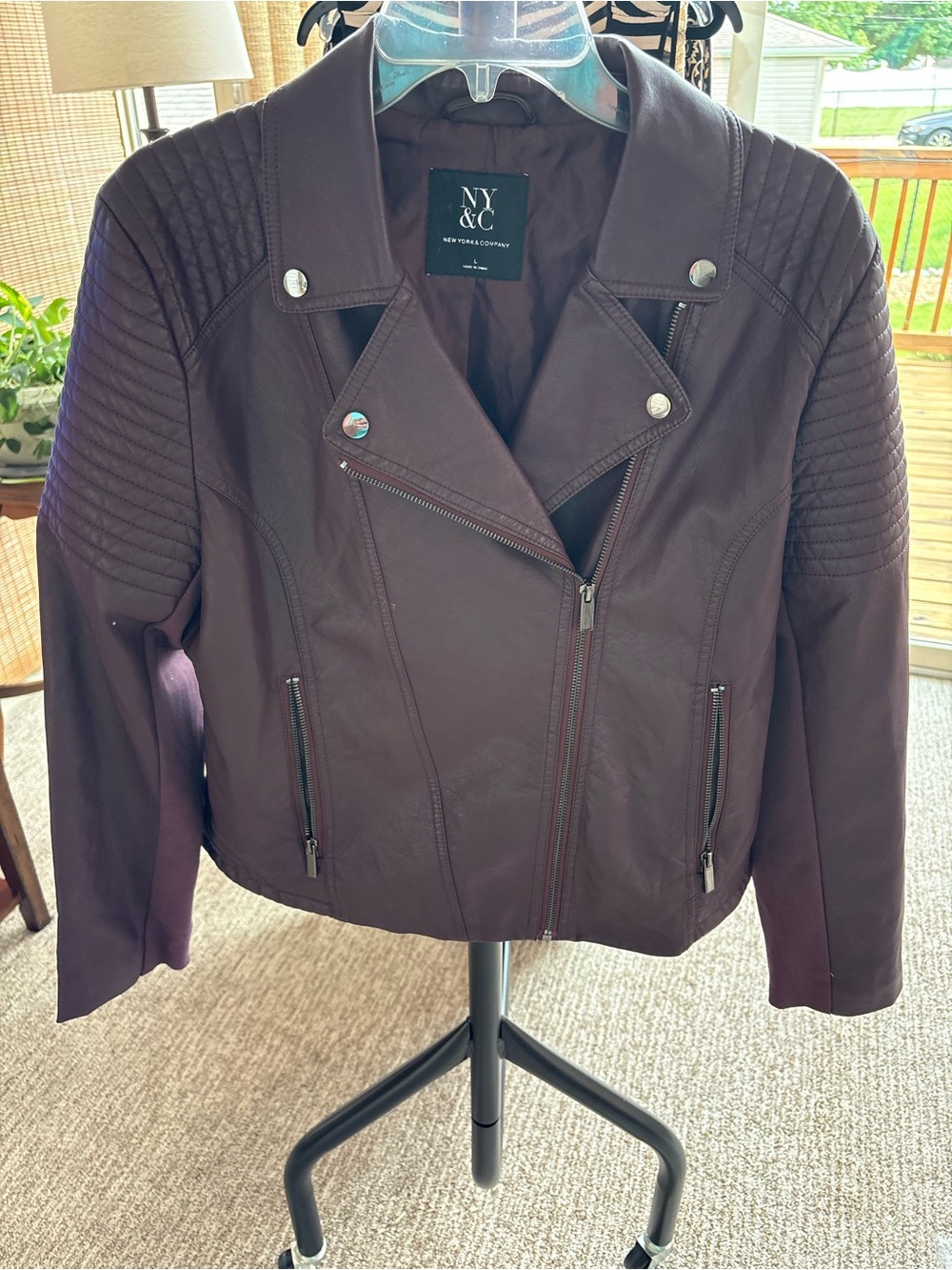 New York & Company Women's Dark Plum Moto Jacket INV25/548